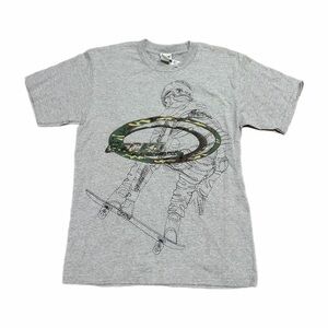 Vtg Gecko Hawaii Shirt Boys Large Gray Skateboard Graphic Camo Logo Tee Youth